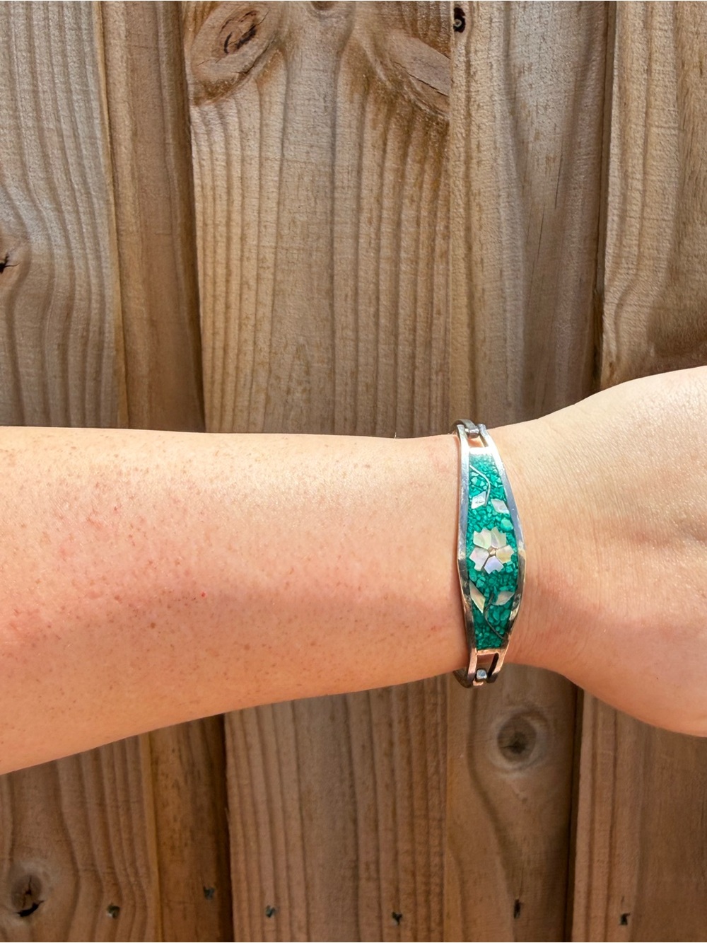 Alpaca Turquoise Mosaic Flower Cuff Bracelet